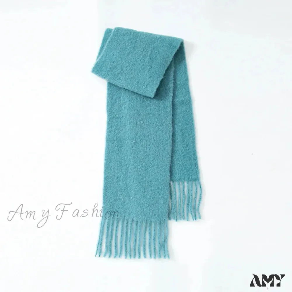 80% Wool Blend Solid Color Tassel Scarf for Women - Autumn Winter Collection