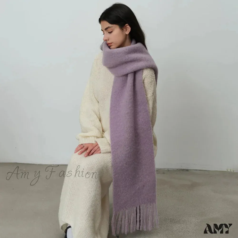 80% Wool Blend Solid Color Tassel Scarf for Women - Autumn Winter Collection