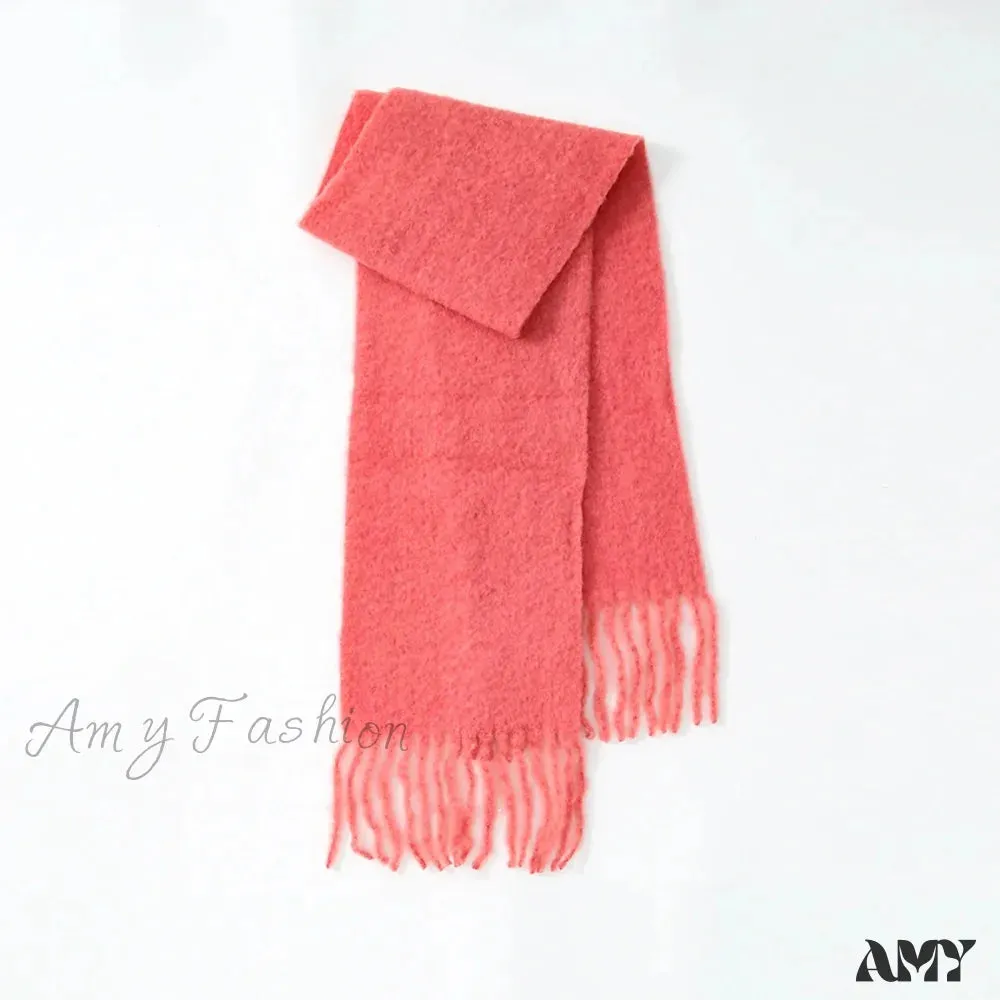 80% Wool Blend Solid Color Tassel Scarf for Women - Autumn Winter Collection