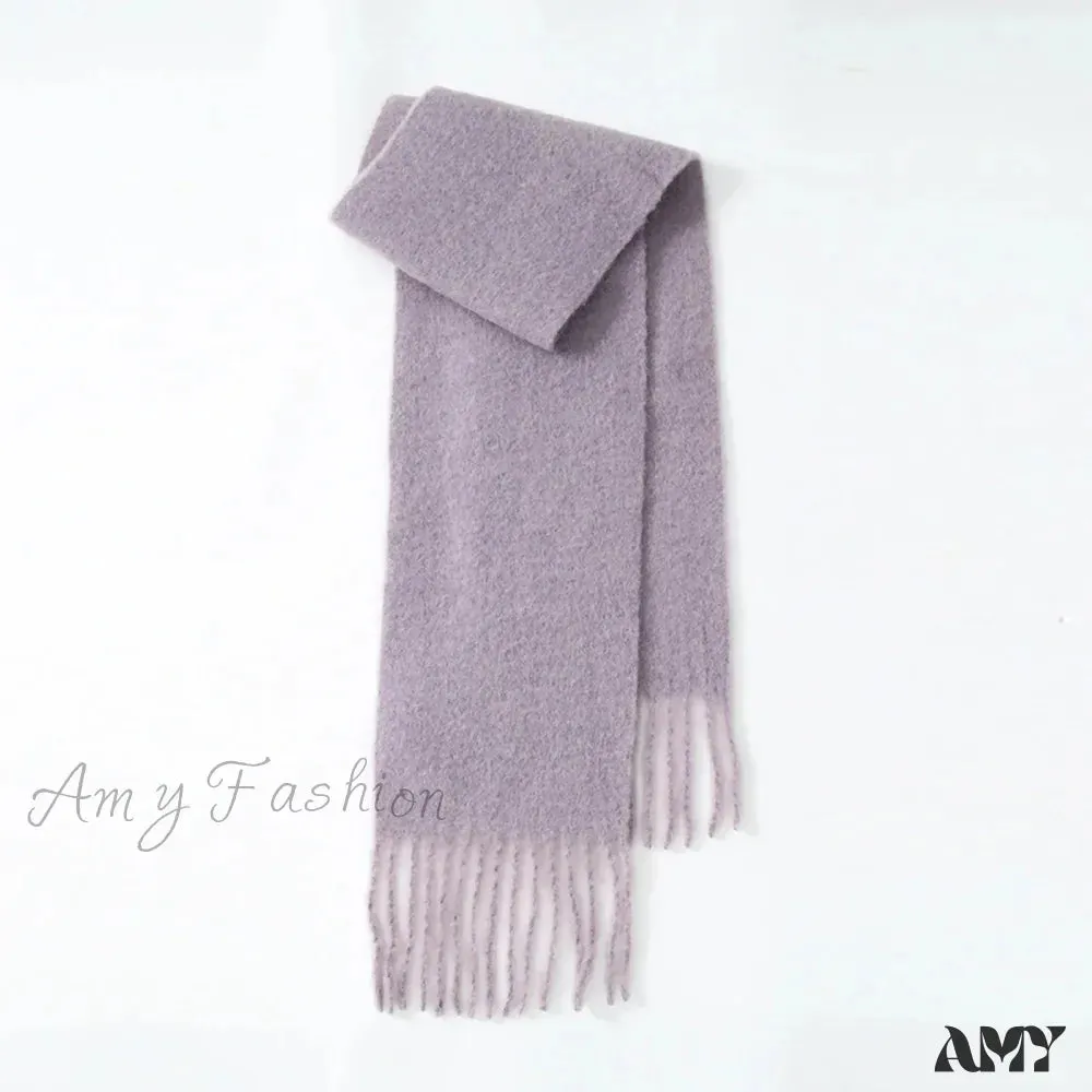 80% Wool Blend Solid Color Tassel Scarf for Women - Autumn Winter Collection