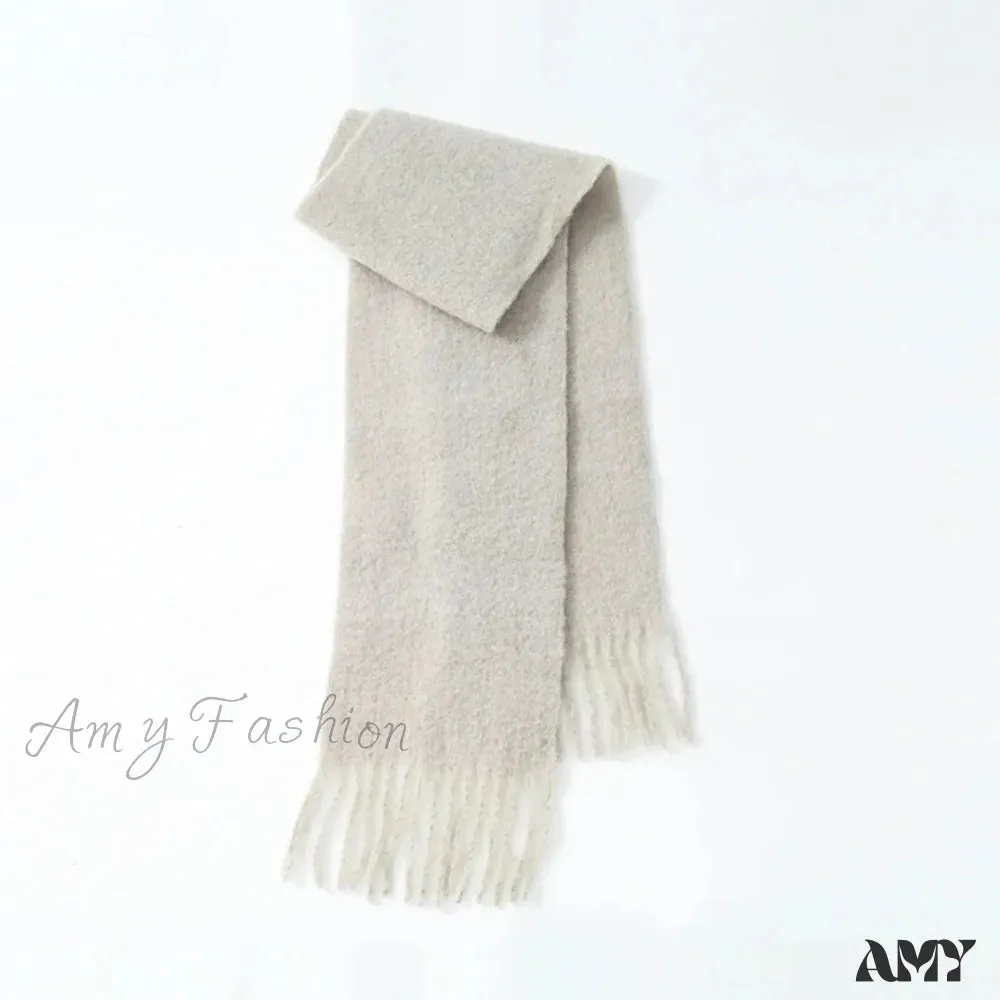 80% Wool Blend Solid Color Tassel Scarf for Women - Autumn Winter Collection