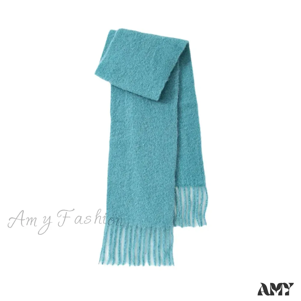 80% Wool Blend Solid Color Tassel Scarf for Women - Autumn Winter Collection