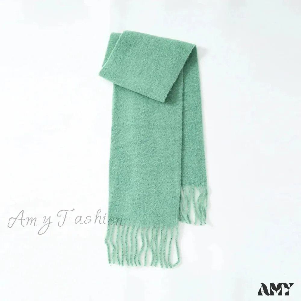 80% Wool Blend Solid Color Tassel Scarf for Women - Autumn Winter Collection