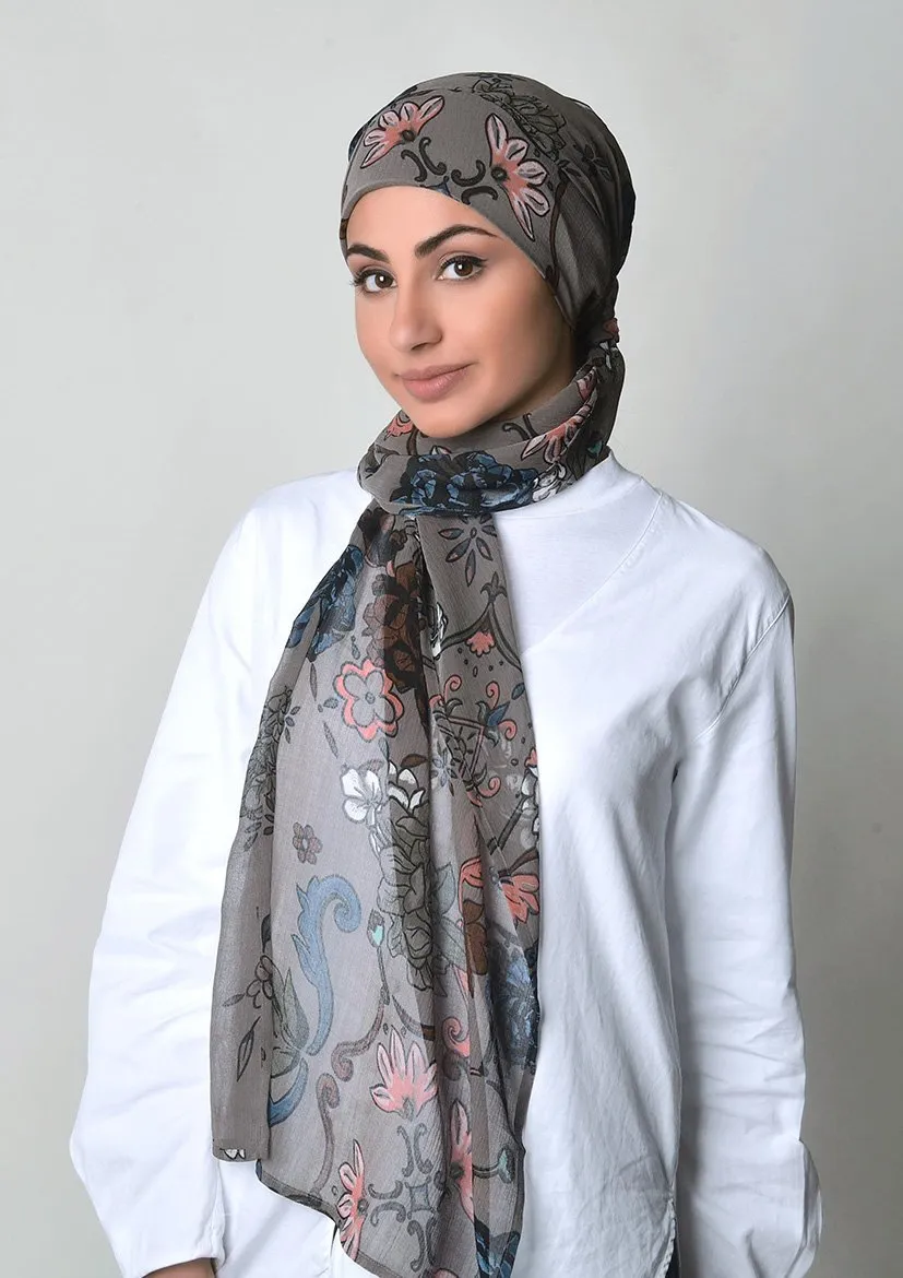 Baroquesque Brown- Cap Shawl- Mosaic Chiffon