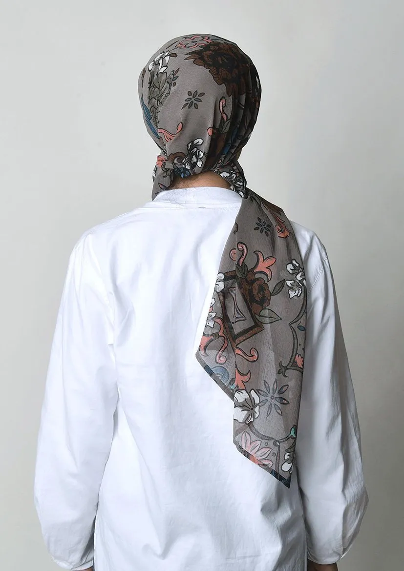 Baroquesque Brown- Cap Shawl- Mosaic Chiffon