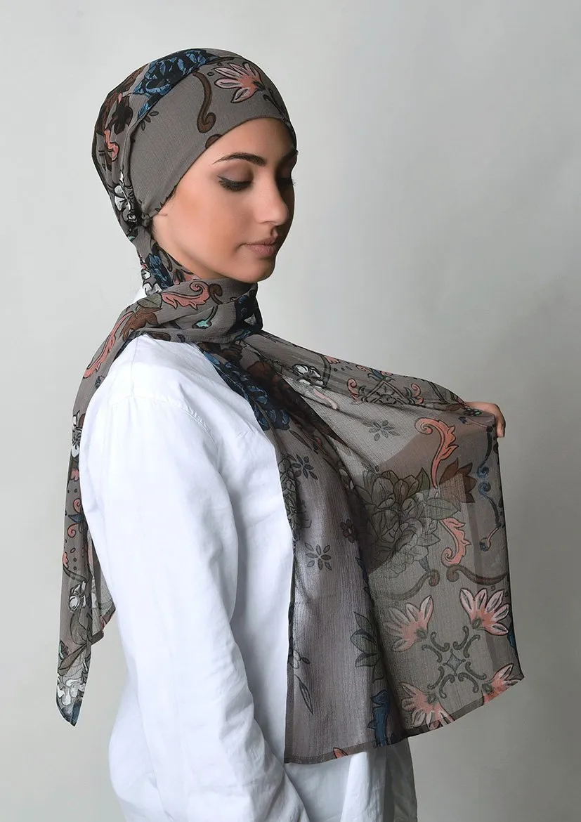 Baroquesque Brown- Cap Shawl- Mosaic Chiffon