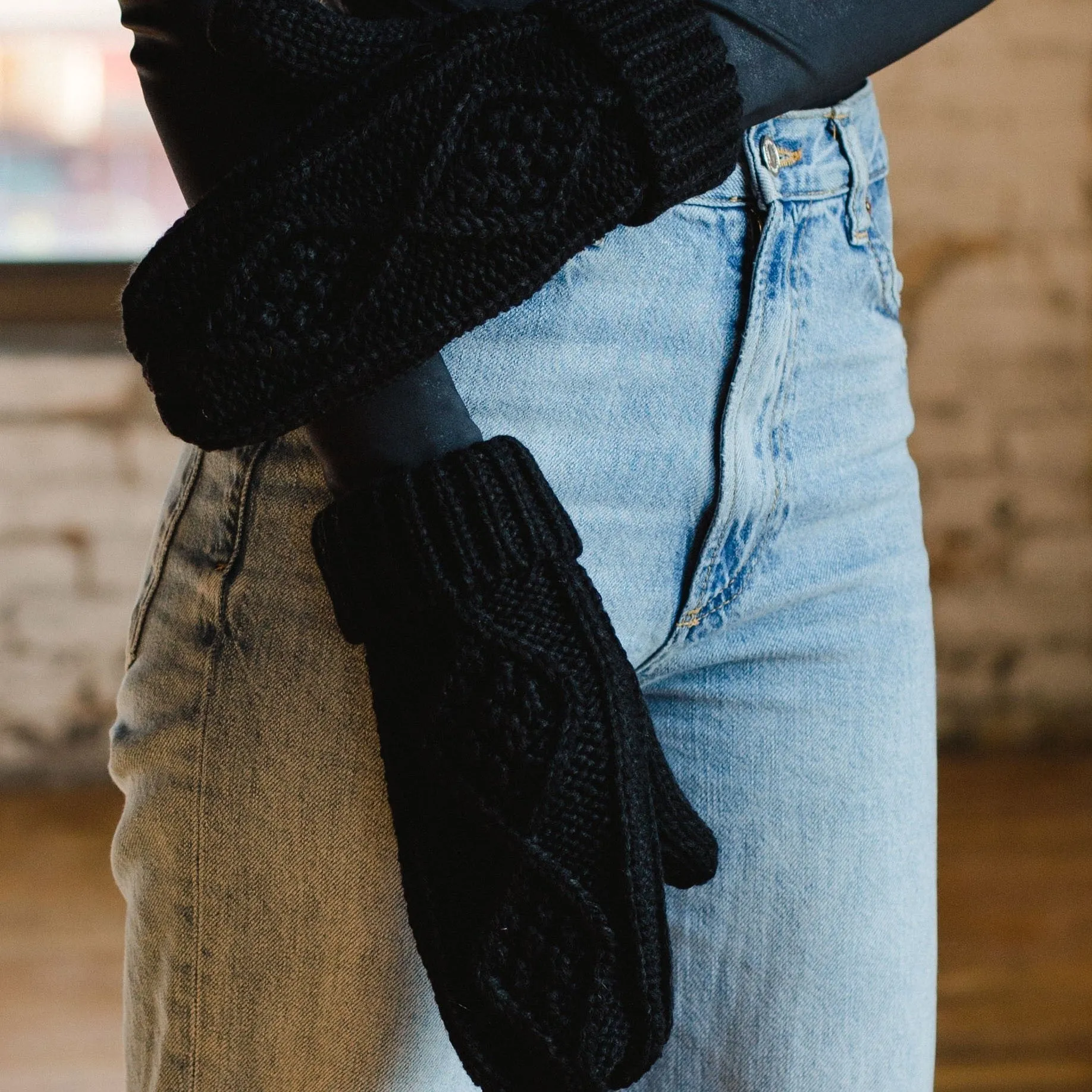 Black Cable Knit Mittens