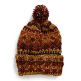 Chamula Double Cuff Cap Fair Isle #3 Dark Gold