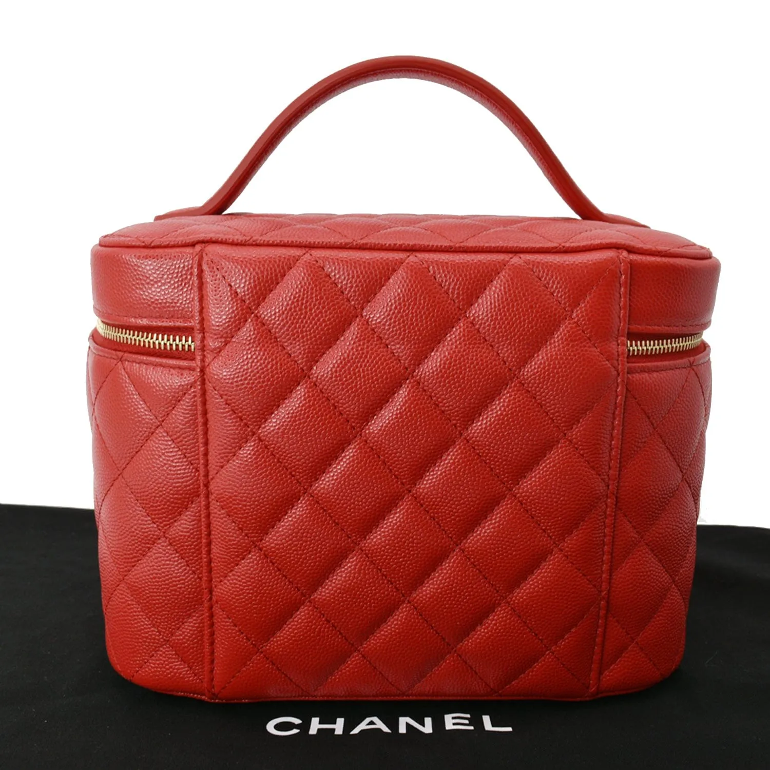 CHANEL Vanity Caviar Leather Cosmetic Satchel Bag Red