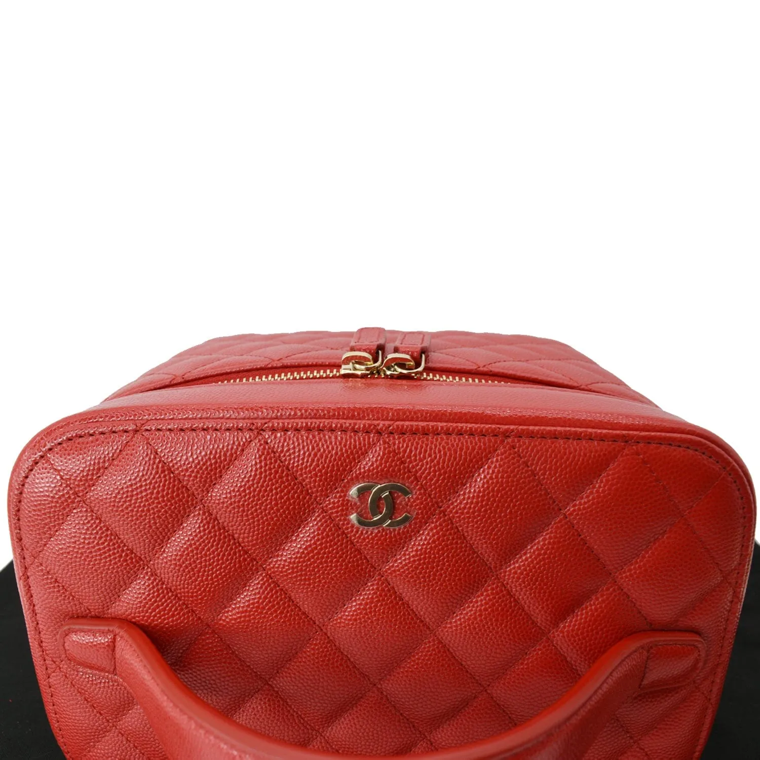 CHANEL Vanity Caviar Leather Cosmetic Satchel Bag Red