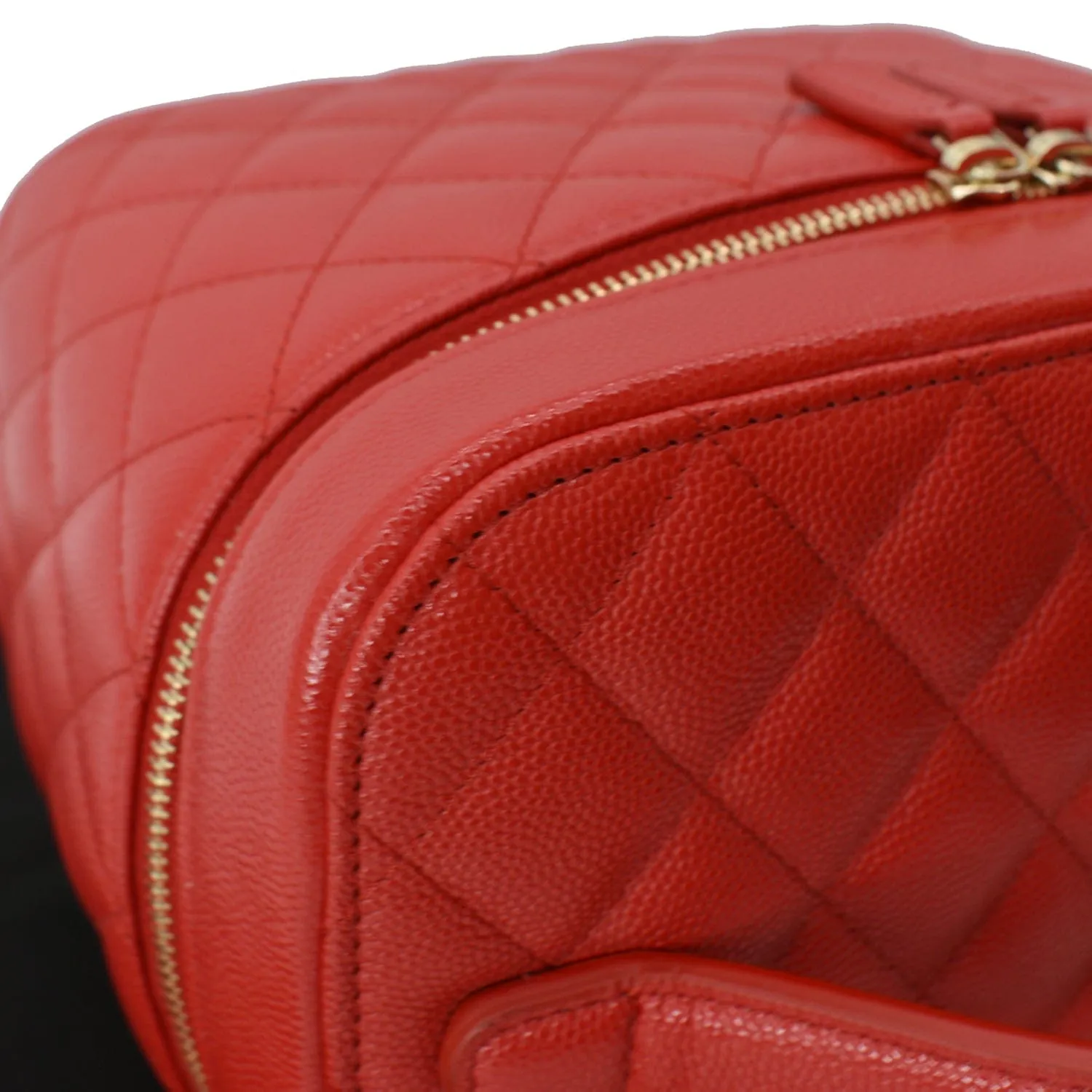 CHANEL Vanity Caviar Leather Cosmetic Satchel Bag Red