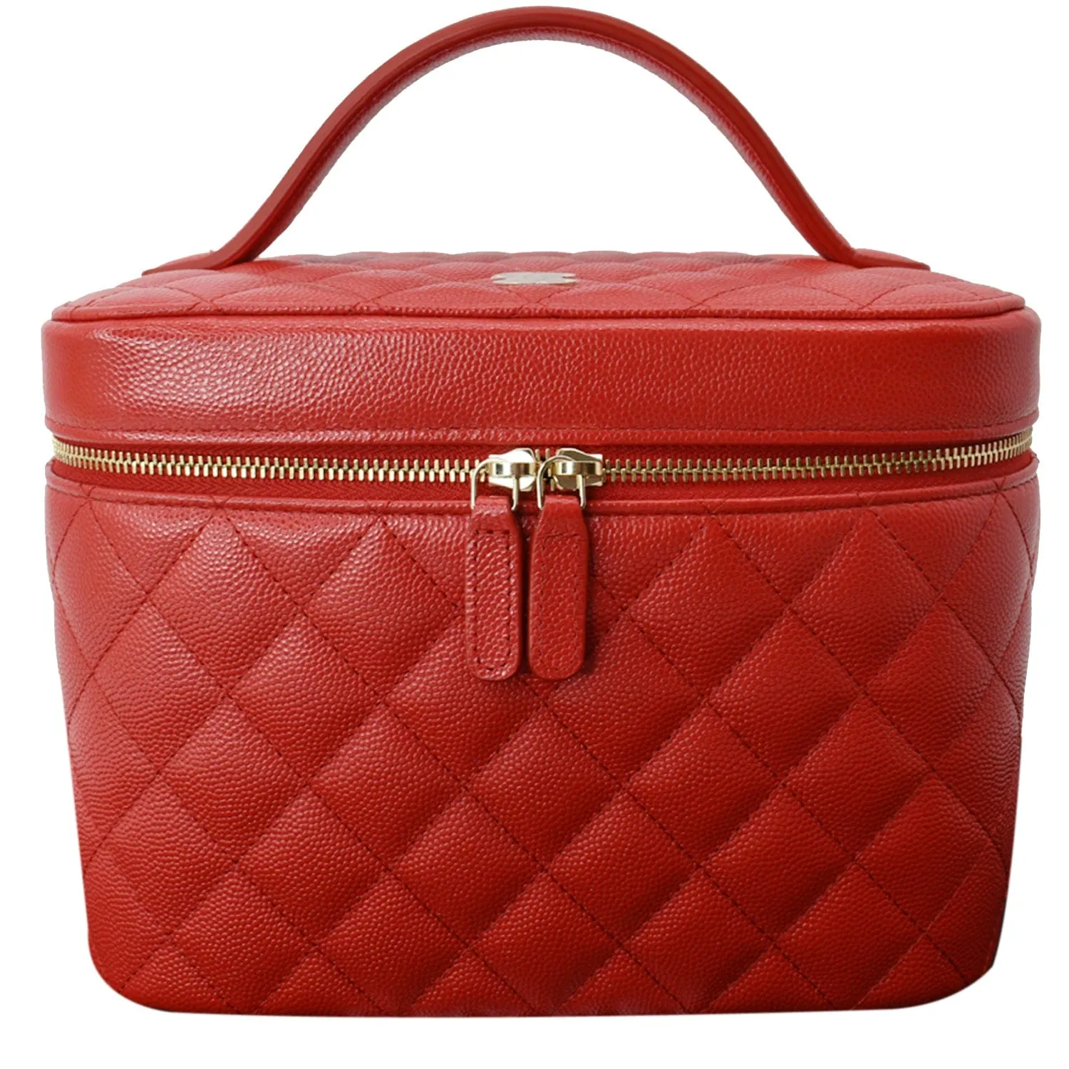 CHANEL Vanity Caviar Leather Cosmetic Satchel Bag Red