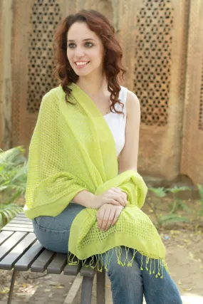 Chartreuse Bliss Chartreuse Wool and Silk Wrap Patterned Shawl