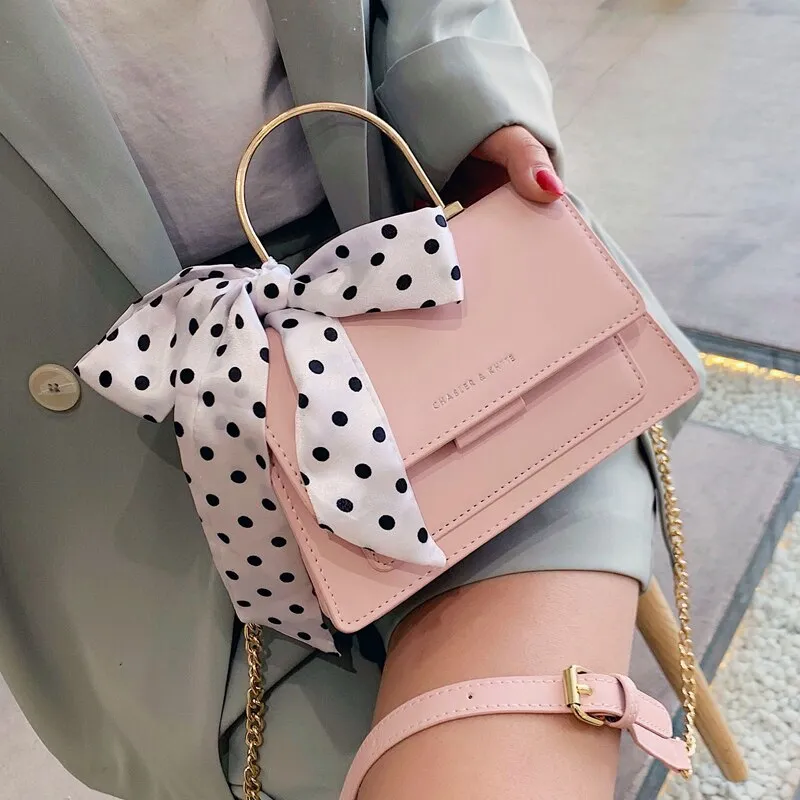 Christmas Gift Elegant Bow Female Ribbon Bow Tote Bag 2024 Summer High Quality PU Leather Women's Designer Handbag Chain Shoulder Messenger Bag