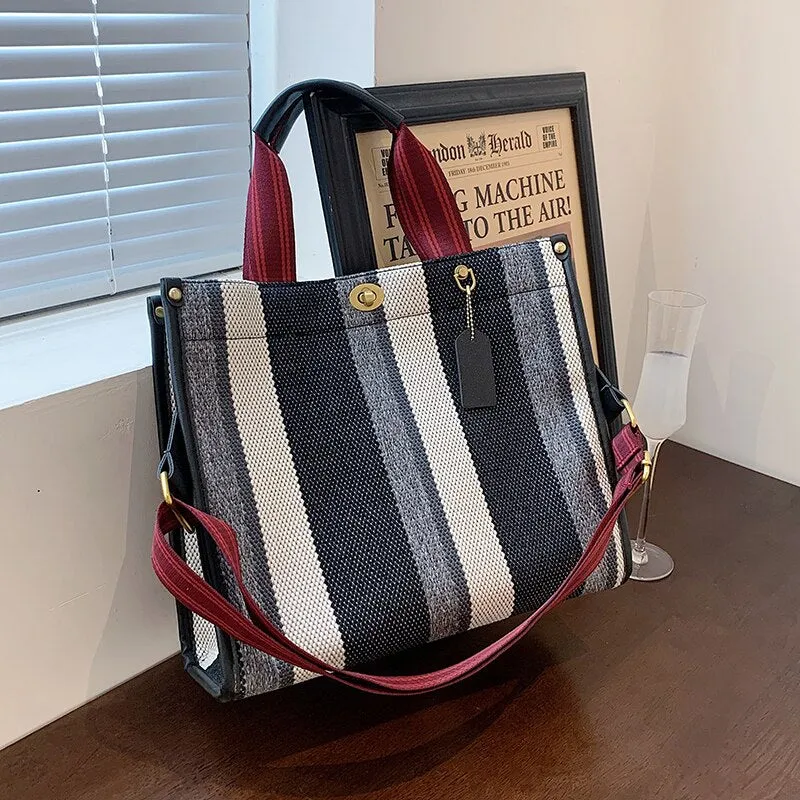 Christmas Gift Stripe Designer Small Shopper Crossbody Shoulder Bags for Women 2021 2 Size Trends Female Casual Shopping Handbags Totes