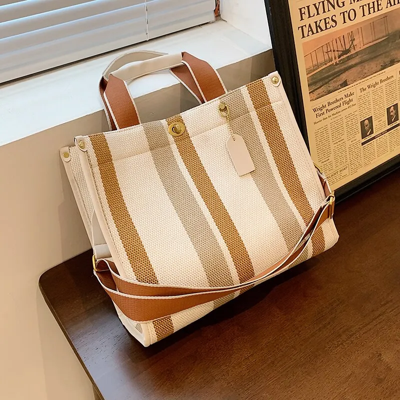 Christmas Gift Stripe Designer Small Shopper Crossbody Shoulder Bags for Women 2021 2 Size Trends Female Casual Shopping Handbags Totes