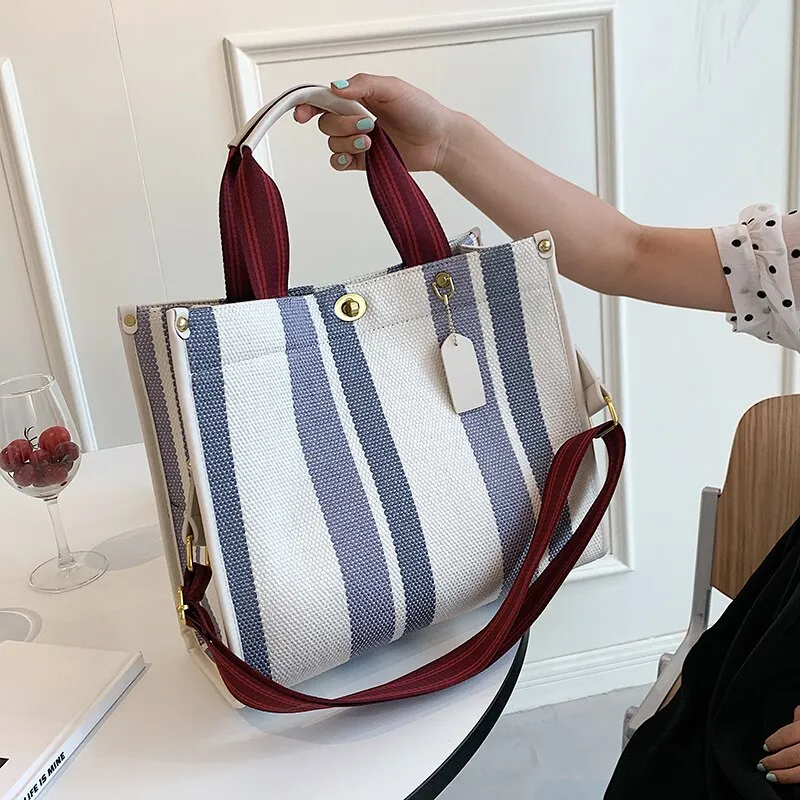 Christmas Gift Stripe Designer Small Shopper Crossbody Shoulder Bags for Women 2021 2 Size Trends Female Casual Shopping Handbags Totes