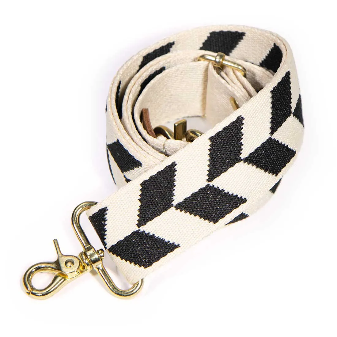 Cotton Chevron Webbing Cross Body/Shoulder Strap- Black/Ivory