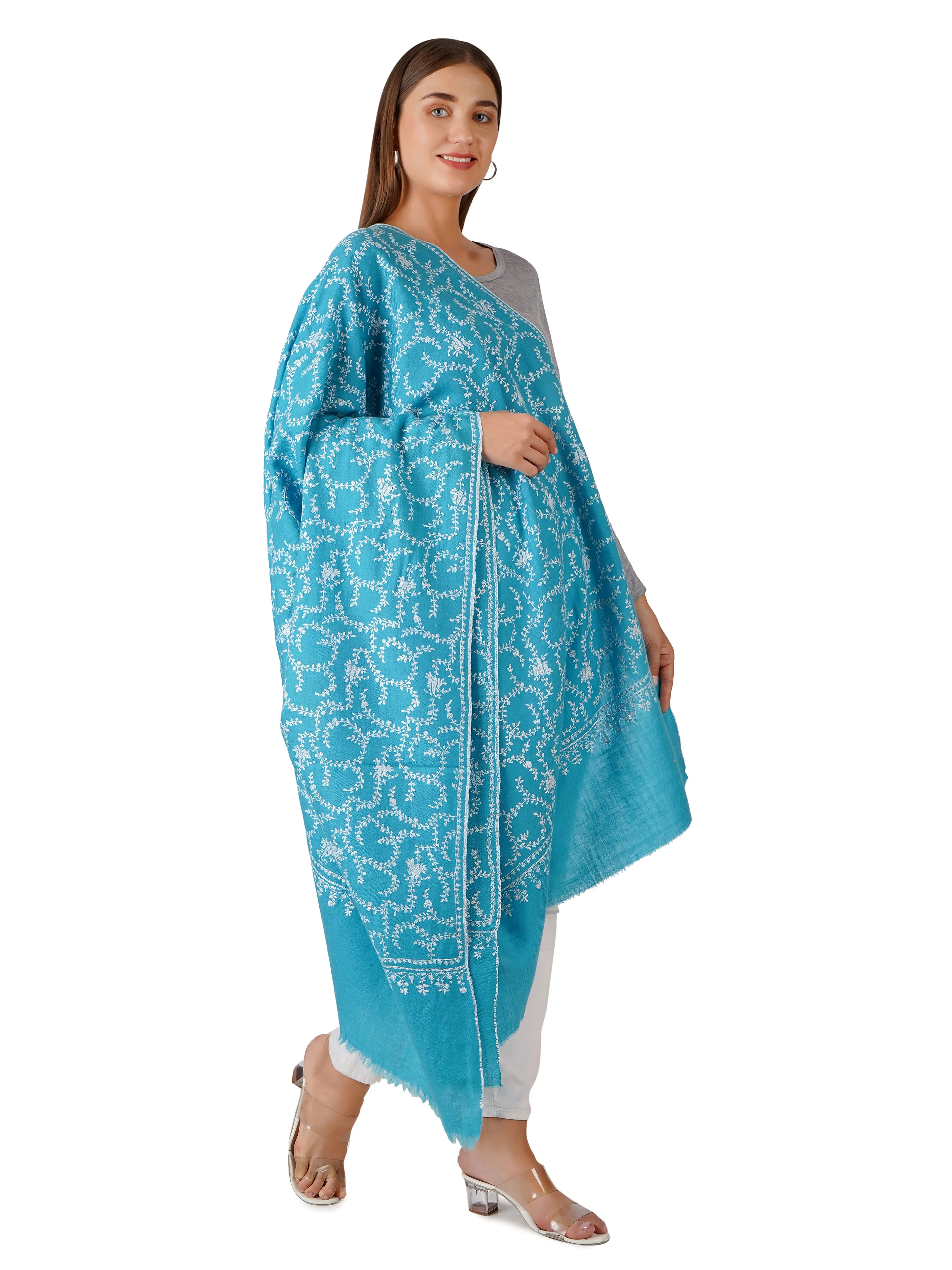 Cozy Pashmina Shawl with Intricate Patterns - Aqua