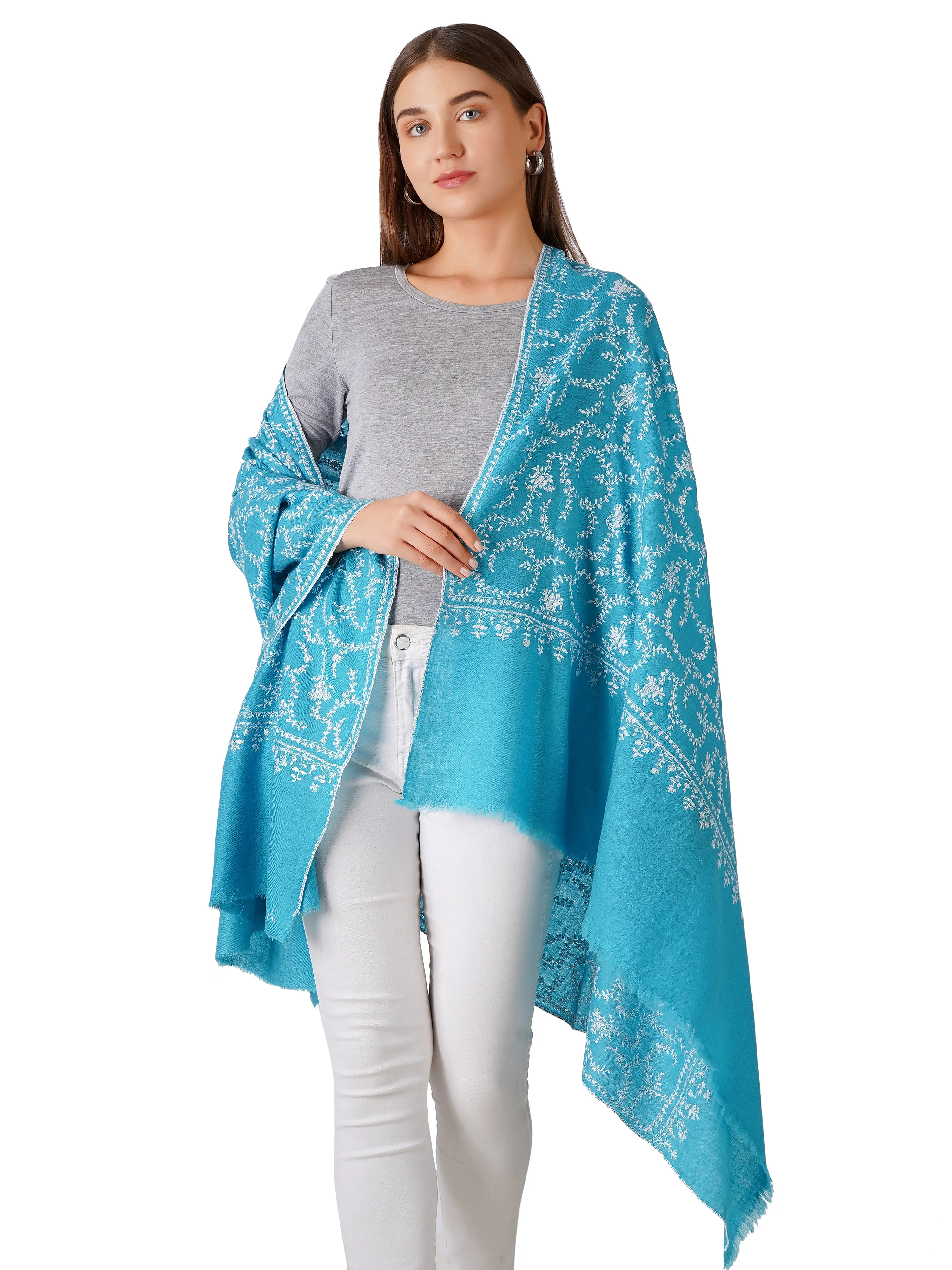 Cozy Pashmina Shawl with Intricate Patterns - Aqua