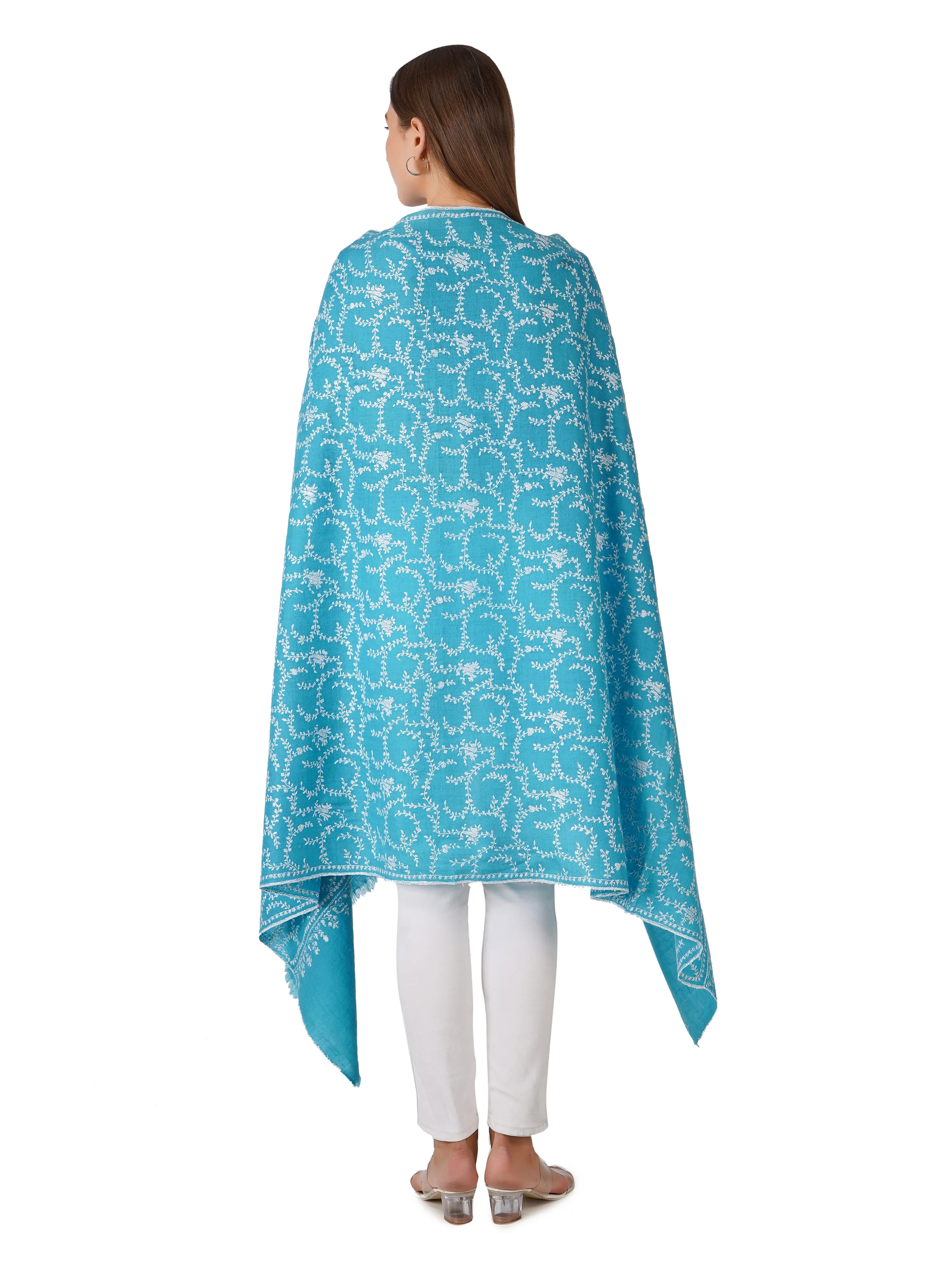 Cozy Pashmina Shawl with Intricate Patterns - Aqua