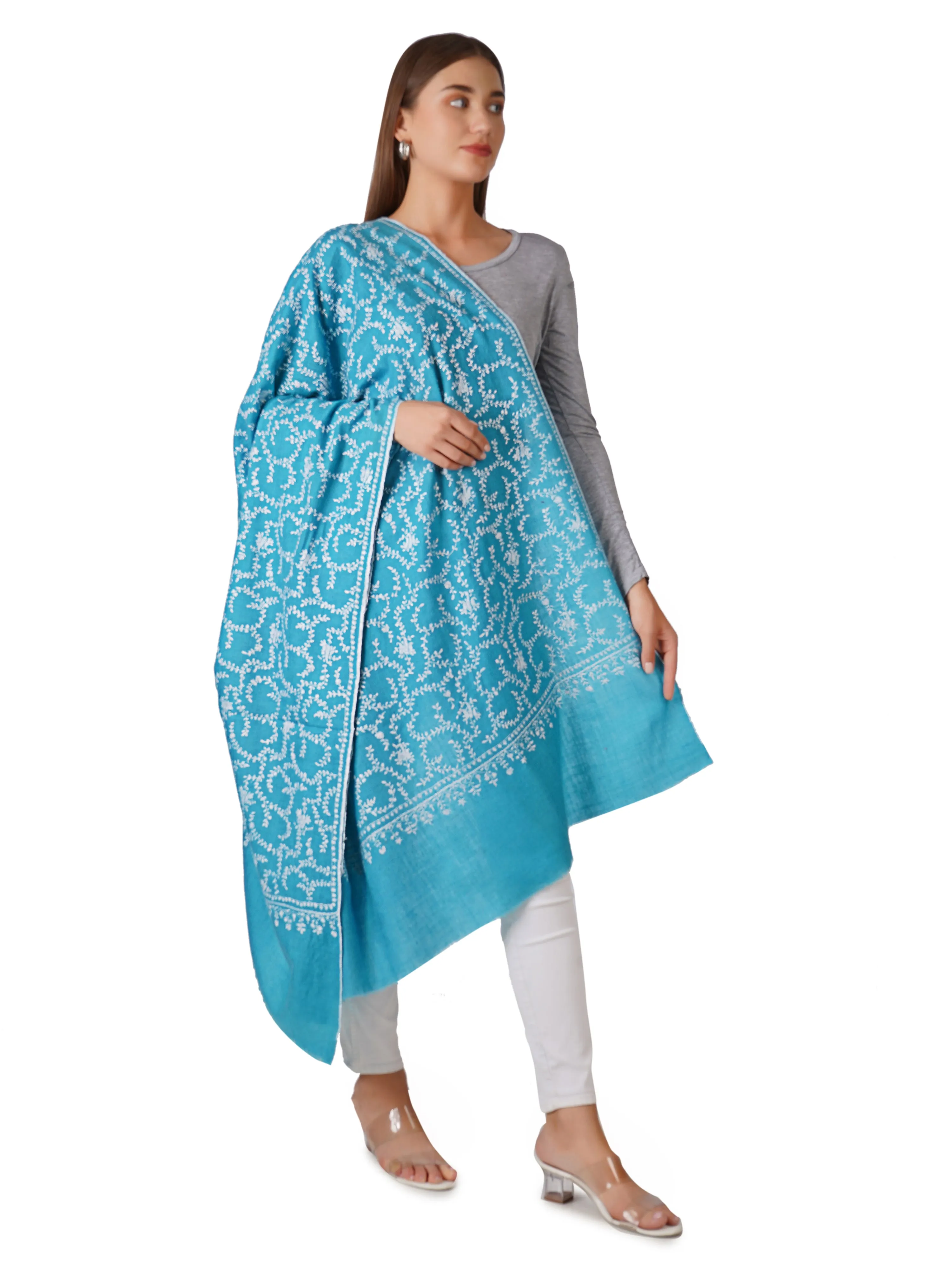 Cozy Pashmina Shawl with Intricate Patterns - Aqua