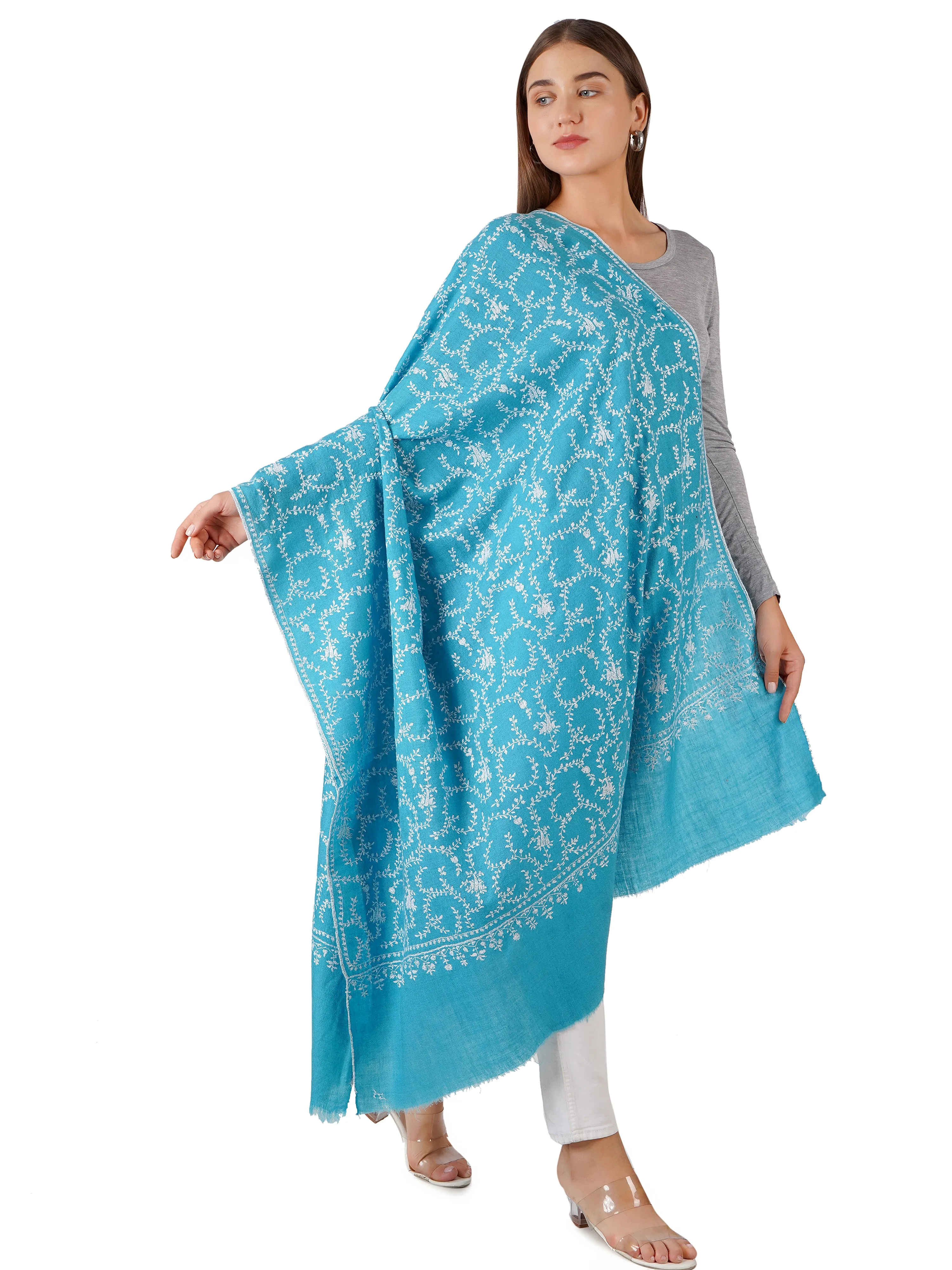 Cozy Pashmina Shawl with Intricate Patterns - Aqua