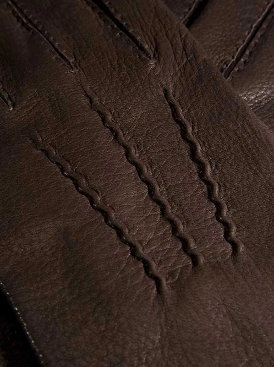 Dents - Brown Hand-sewn Three-Point Cashmere-Lined Deerskin Gloves