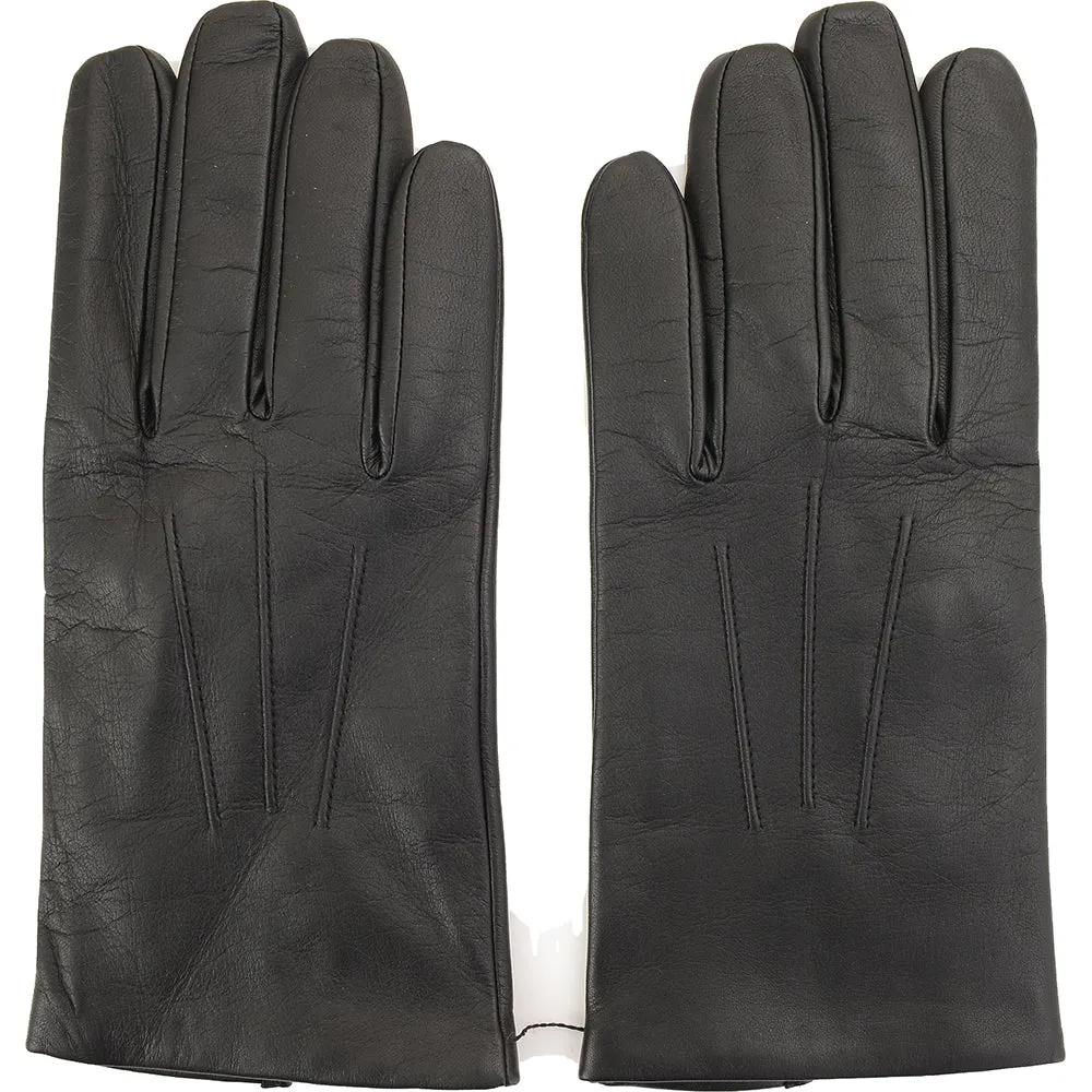 Dents Mens C/O - Bath Leather Plain Slim Glove Cashmere Lined in Black