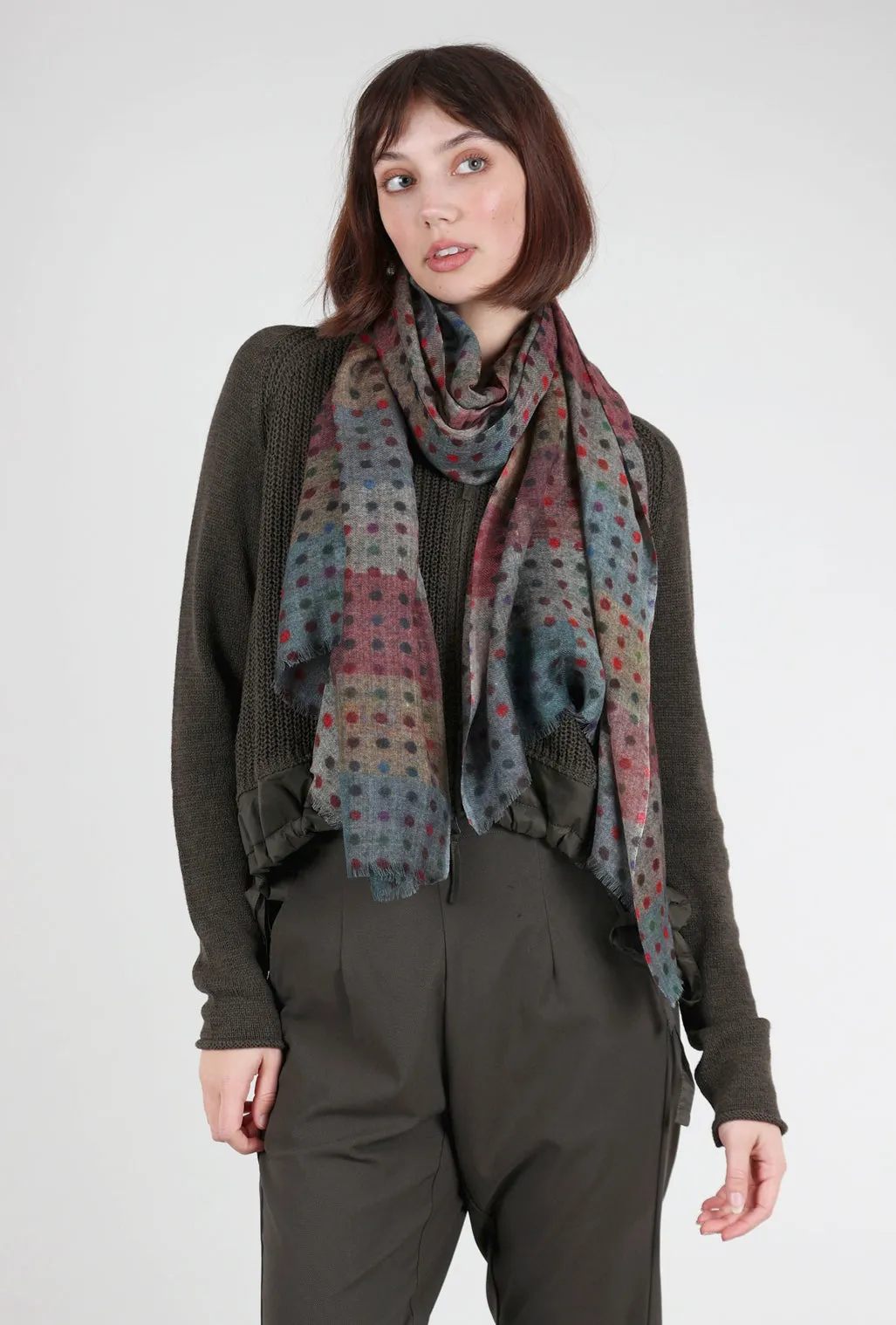 Emmeline Small Dots Wool Scarf, Dark Taupe