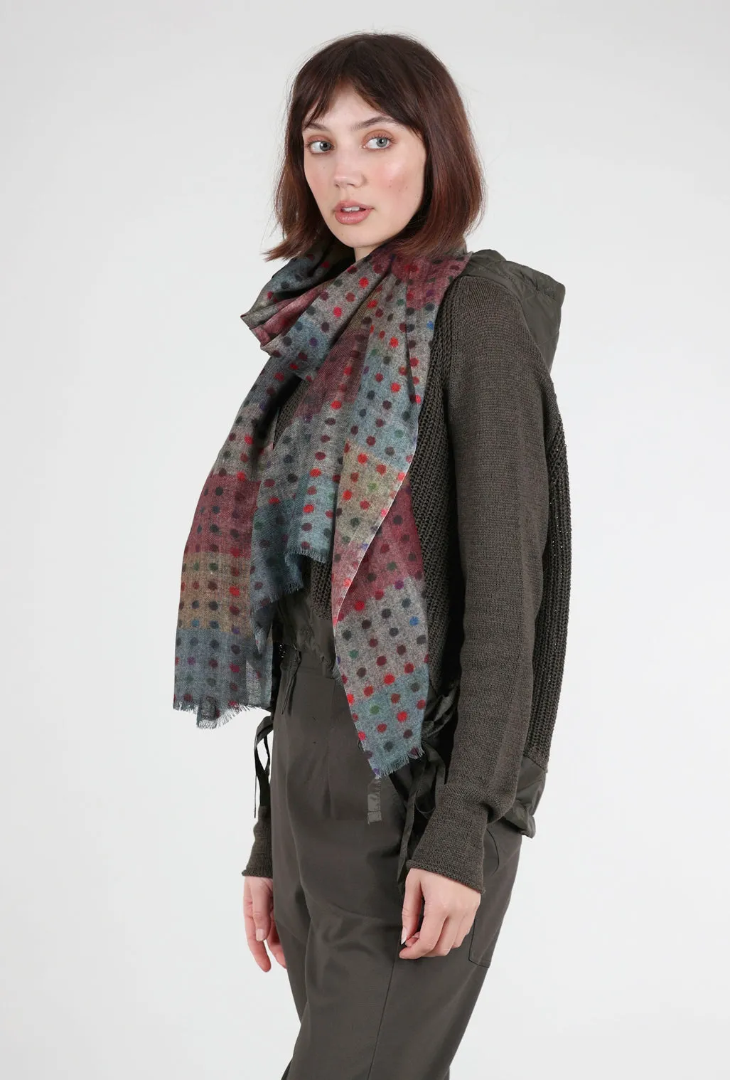 Emmeline Small Dots Wool Scarf, Dark Taupe