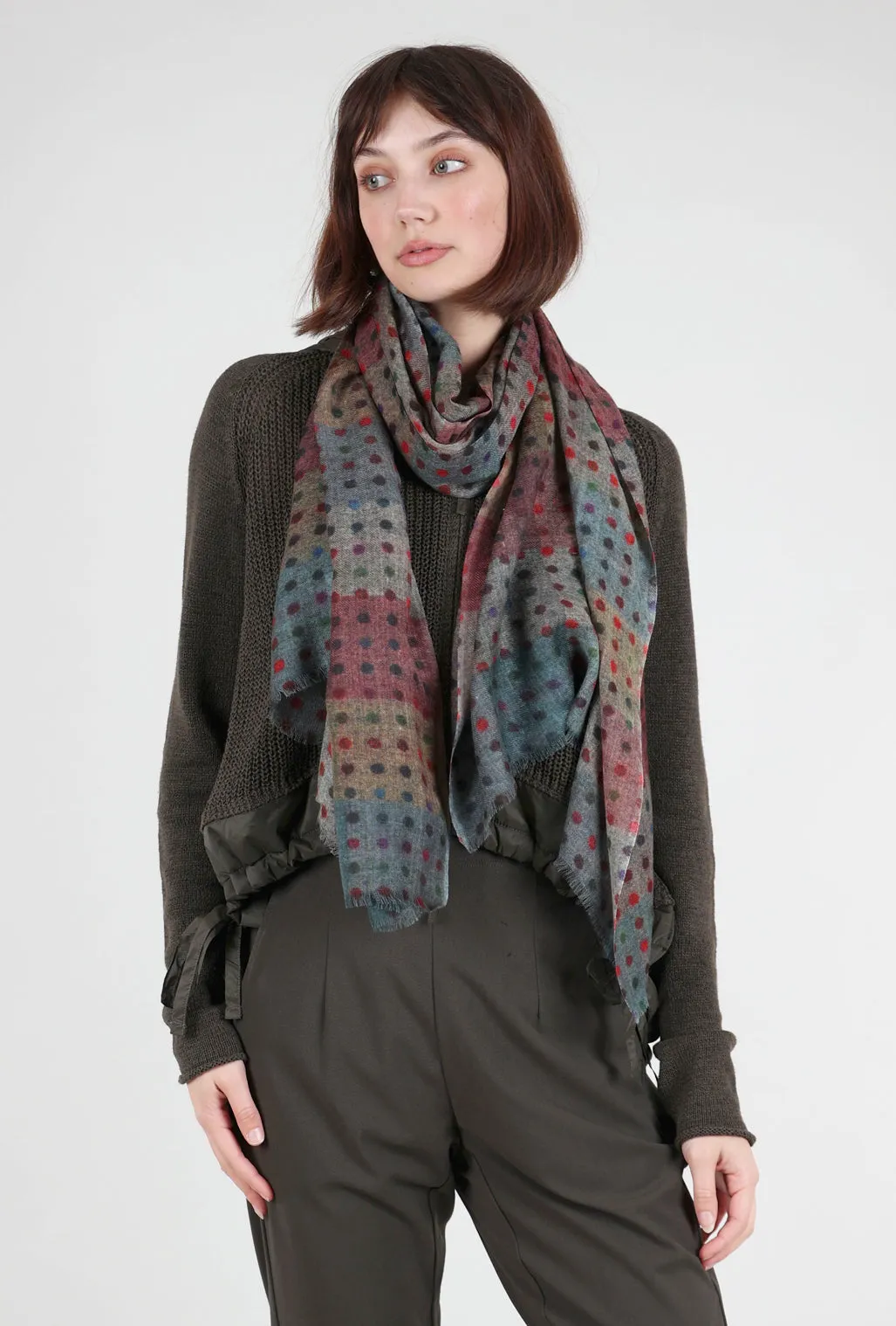 Emmeline Small Dots Wool Scarf, Dark Taupe