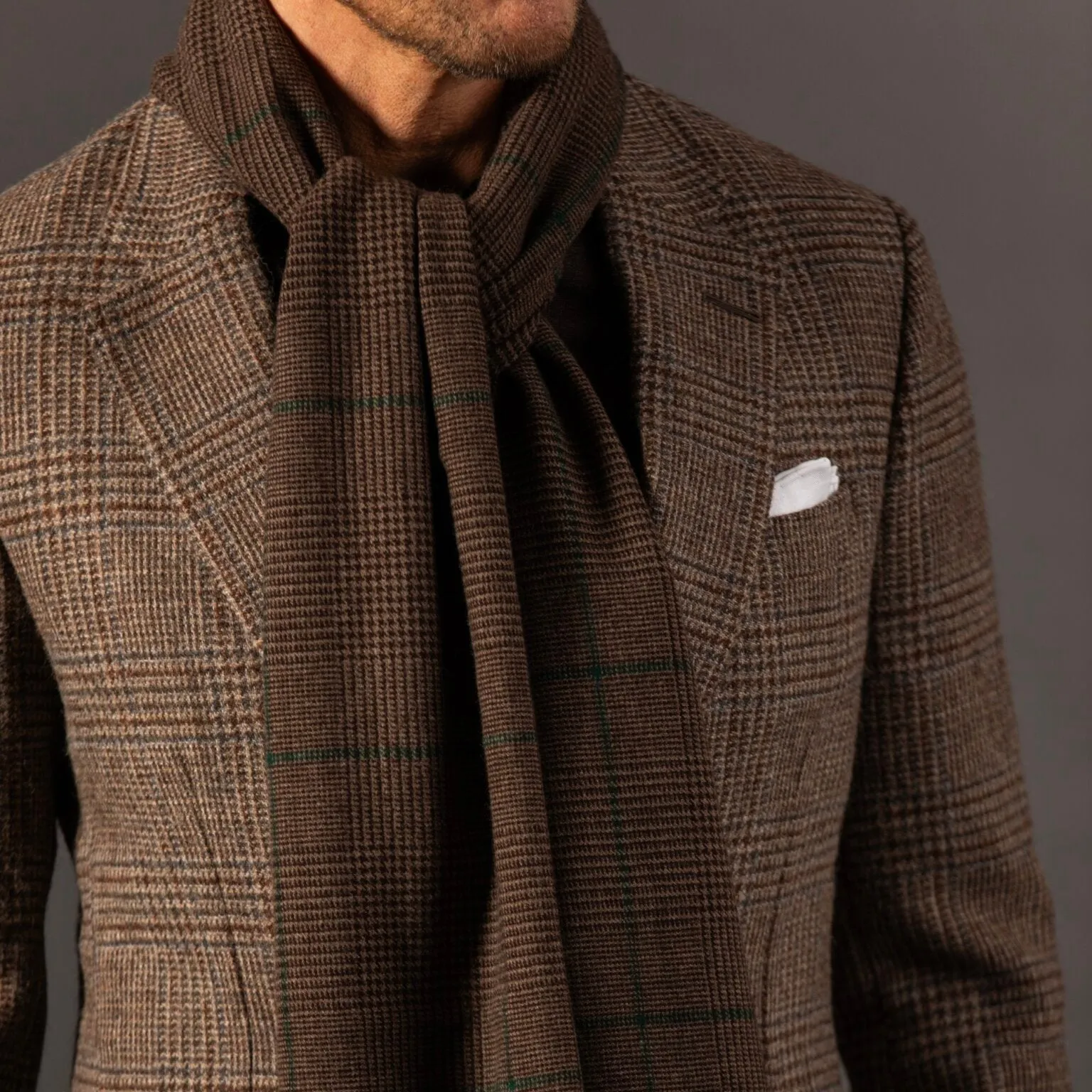 Escorial Wool Scarf in Brown Glen Check