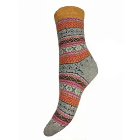 Fairisle socks, Orange and Grey, size 4-7