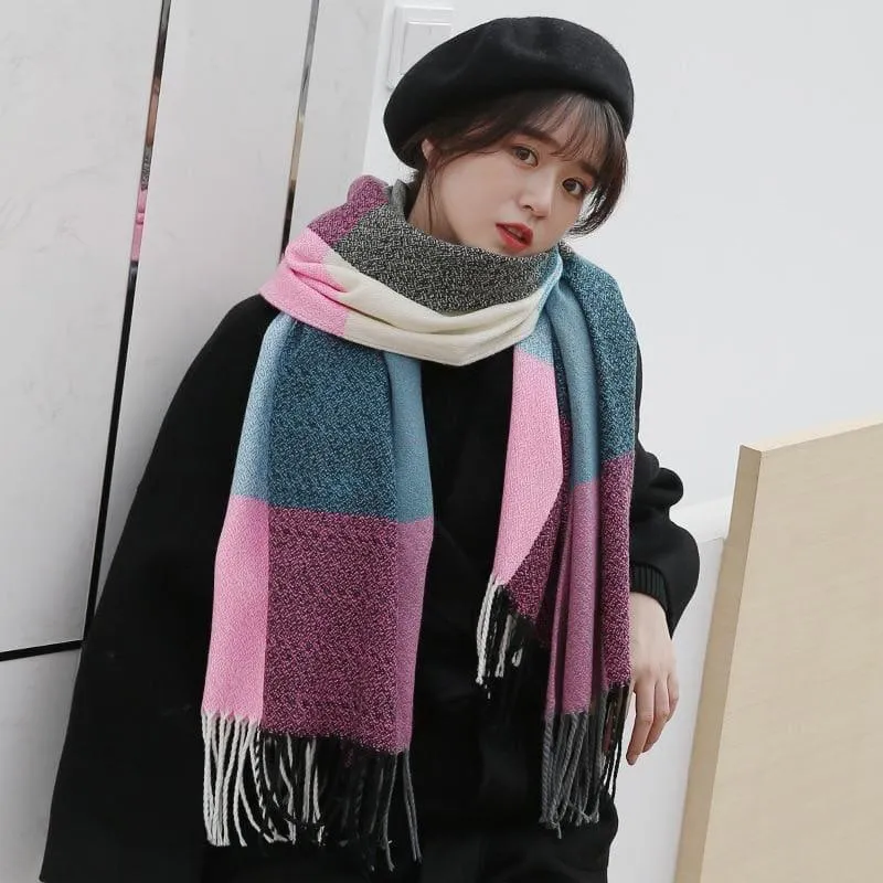 Female Wool Scarf Women Cashmere Scarves Wide Lattices Long Shawl Scarf