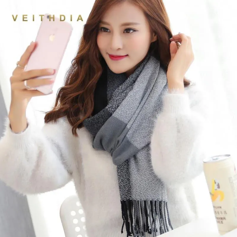 Female Wool Scarf Women Cashmere Scarves Wide Lattices Long Shawl Scarf