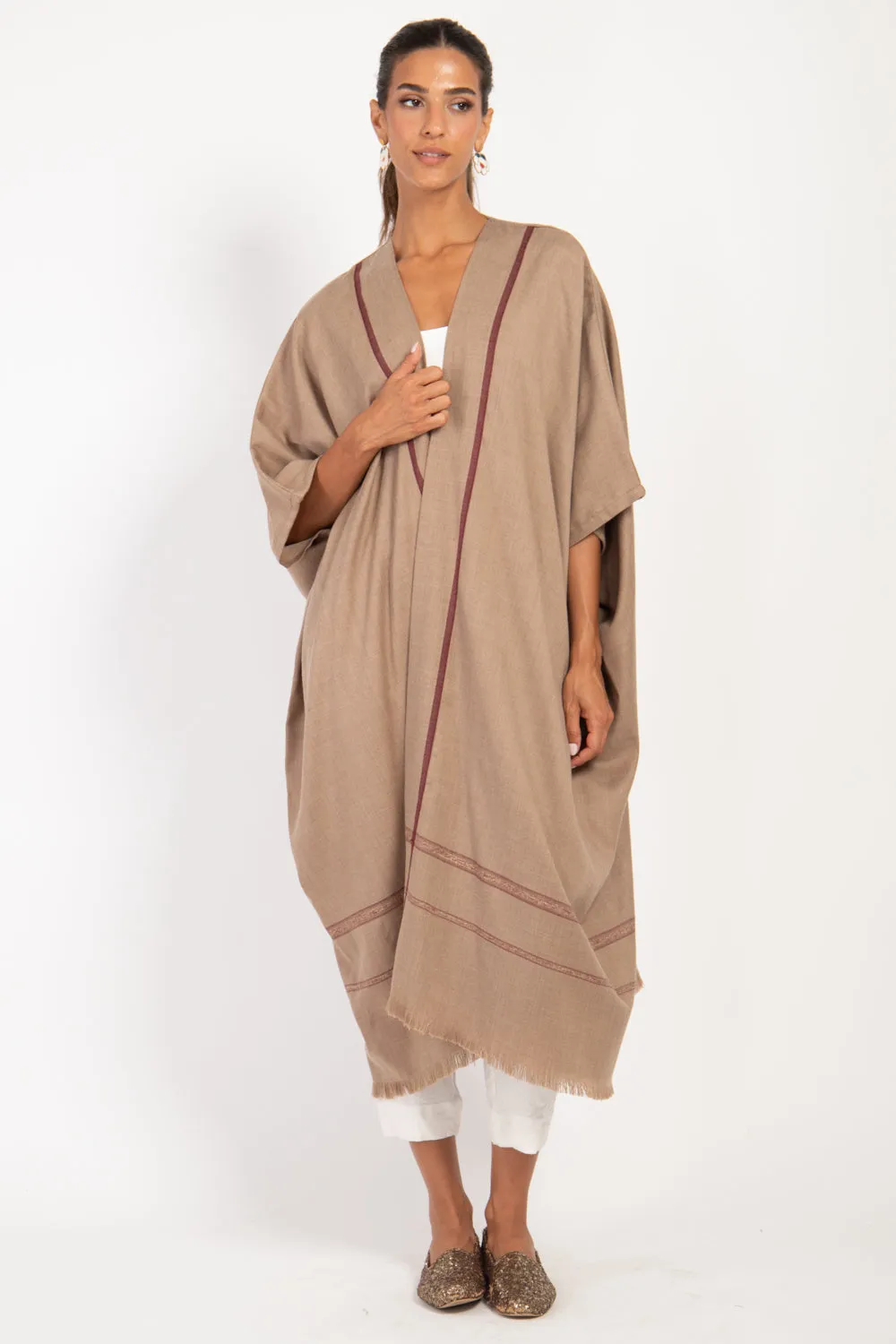 Foulard Wool Beige & Burgundy Abaya