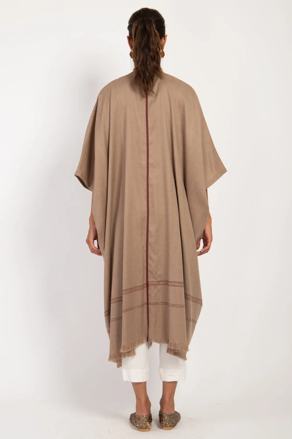 Foulard Wool Beige & Burgundy Abaya