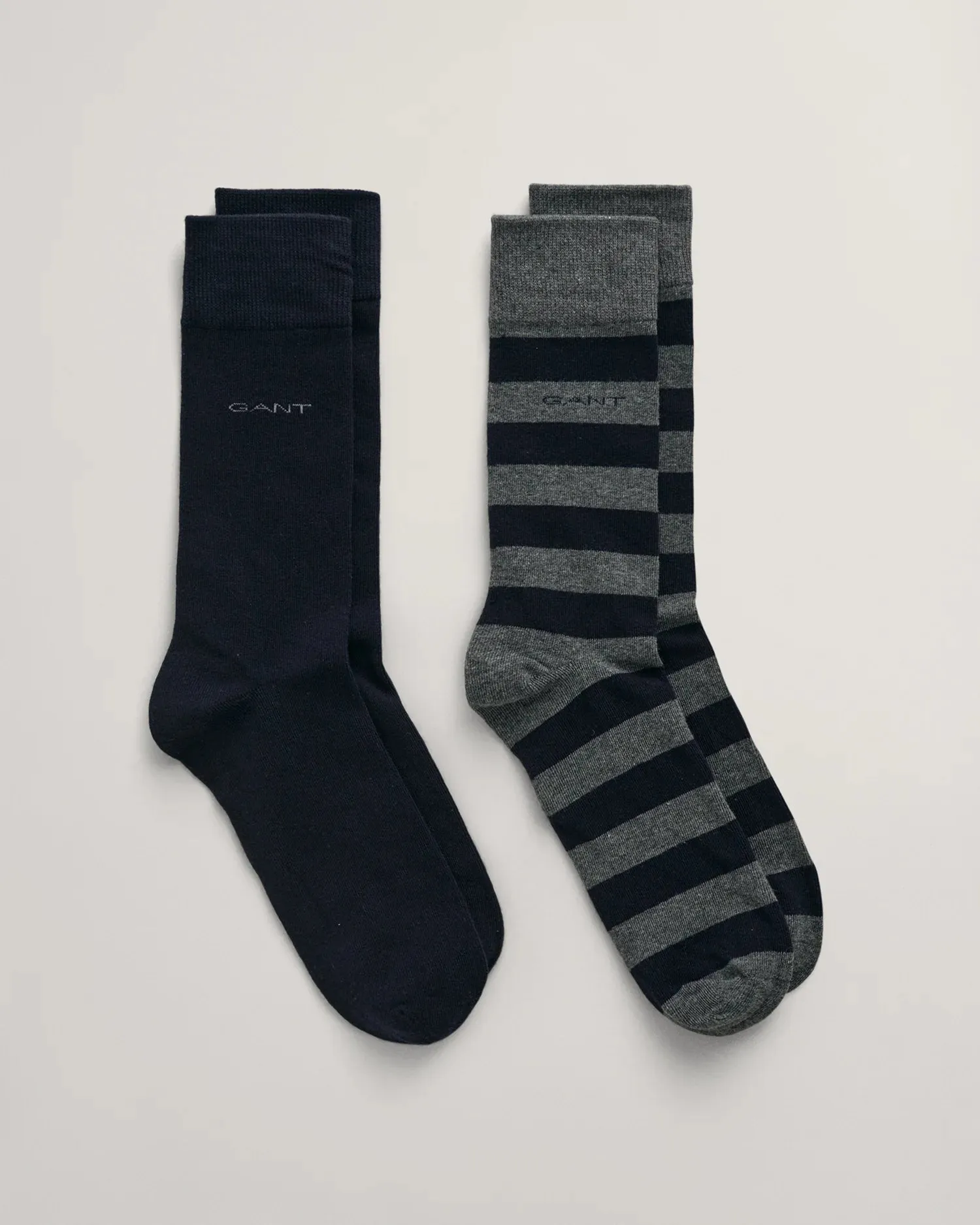 GANT - 2 Pack Socks - Barstripe and Solid - Charcoal Melange and Black