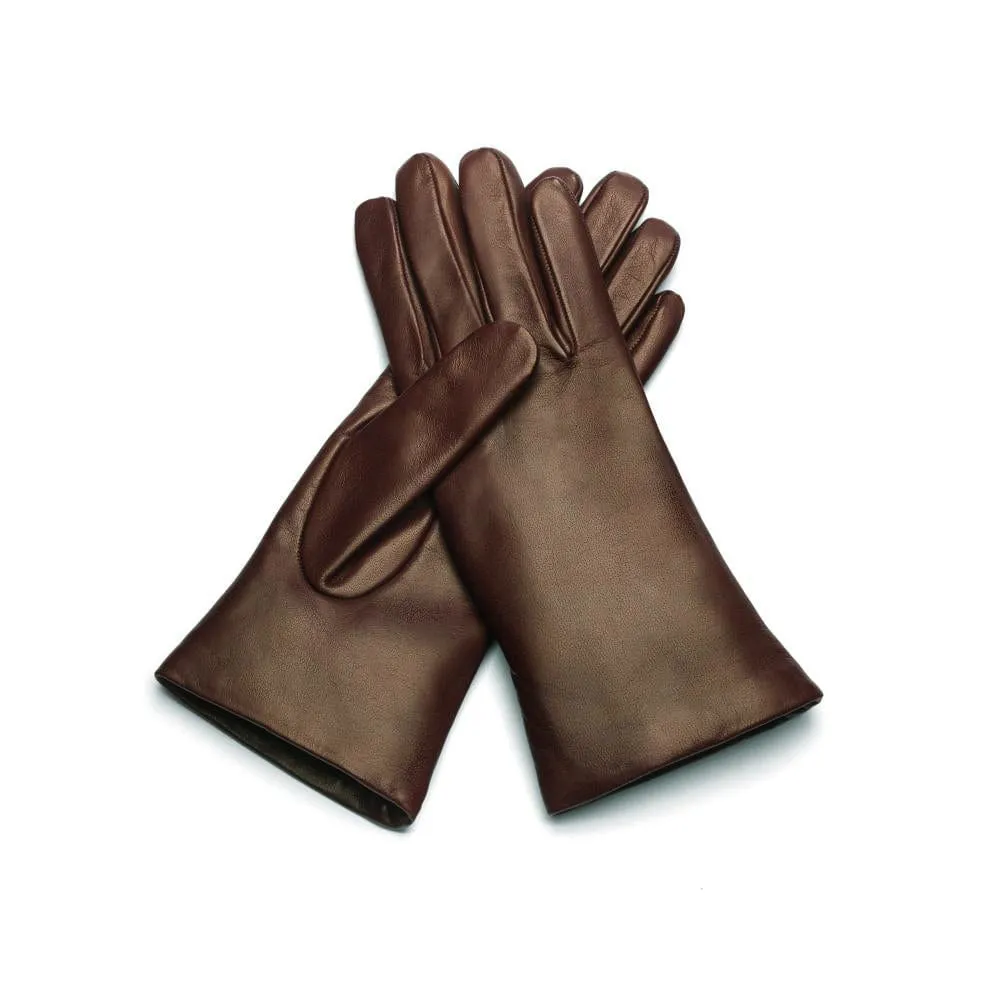 Ladies Cashmere Lined Leather Gloves - Brown