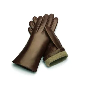 Ladies Cashmere Lined Leather Gloves - Brown