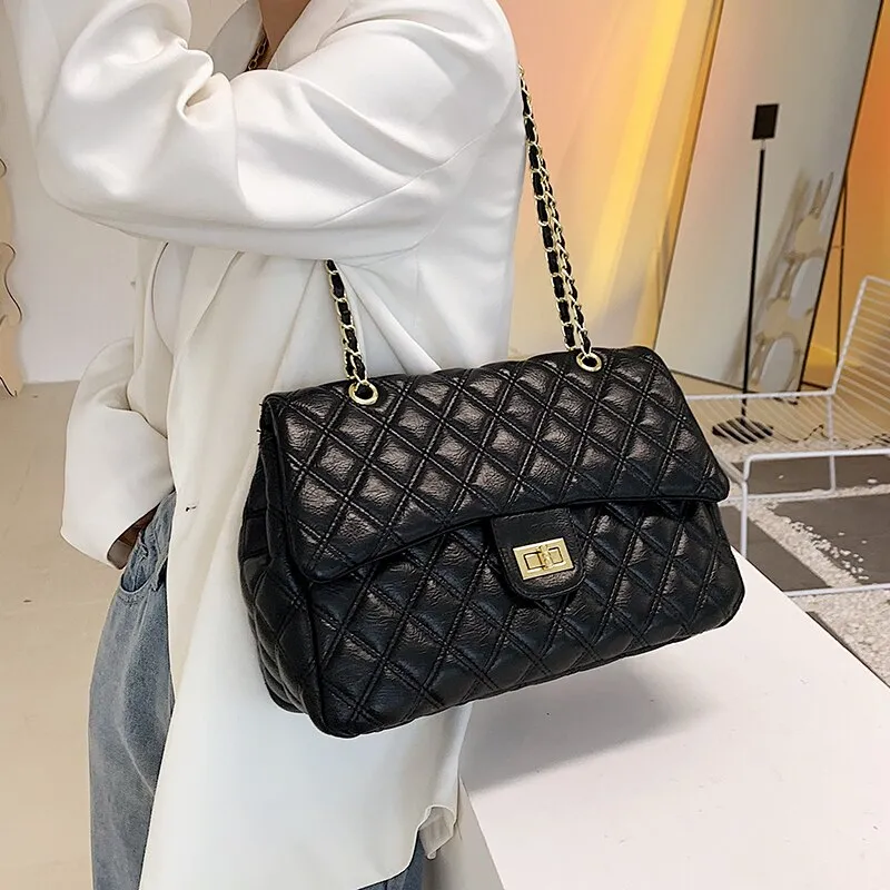 Lattice Large Underarm bag 2021 New PU Leather Women's Designer Handbag Luxury brand High capacity Shoulder Messenger Bag Travel