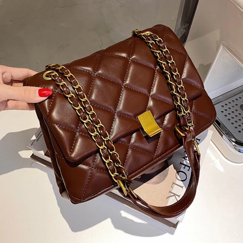 Lattice Square Crossbody bag 2021 Fashion New High quality PU Leather Women's Designer Handbag Lock Chain Shoulder Messenger Bag