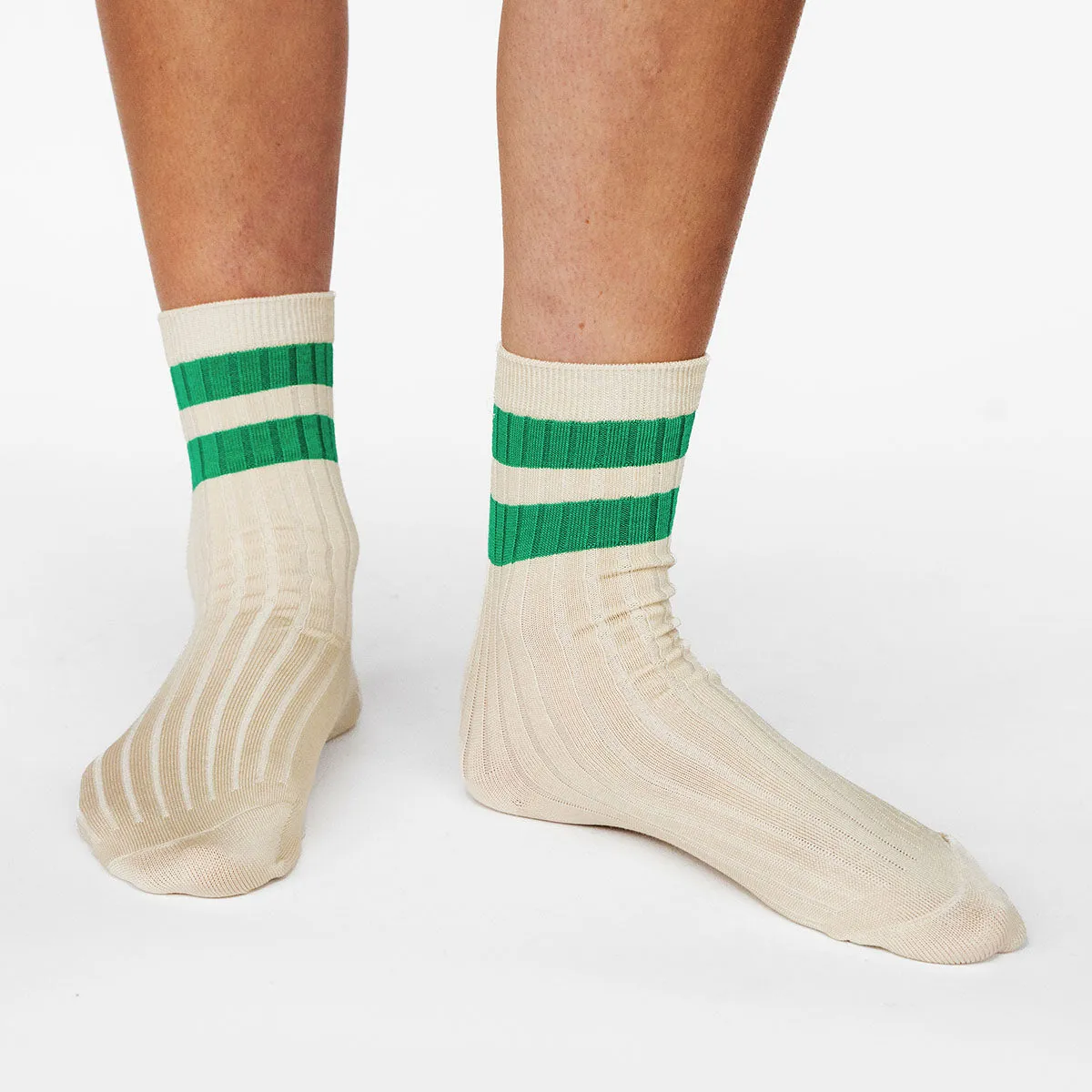 Le Bon Shoppe Her Varsity Socks Cream with Green