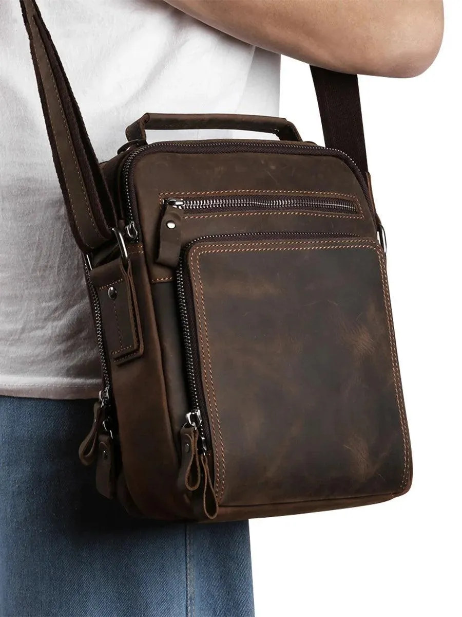 Leather Shoulder Bag Crossbody Satchel Bag for Men Crazy