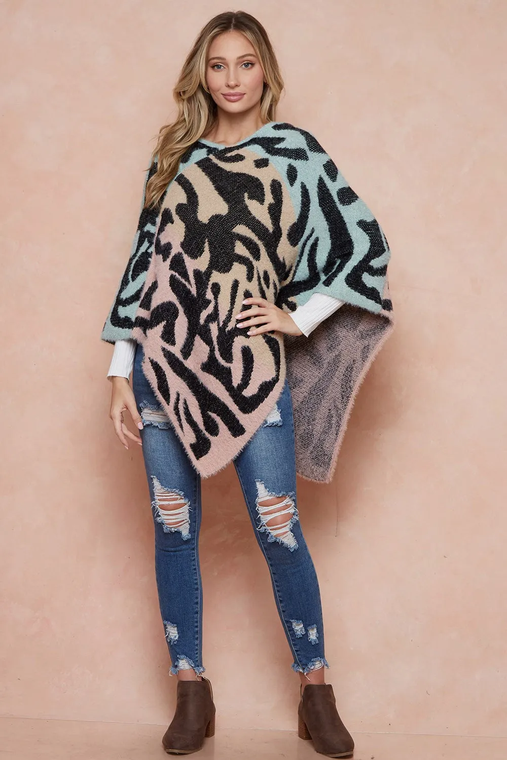 Leopard Patterned Sweater Poncho Shawls Cape