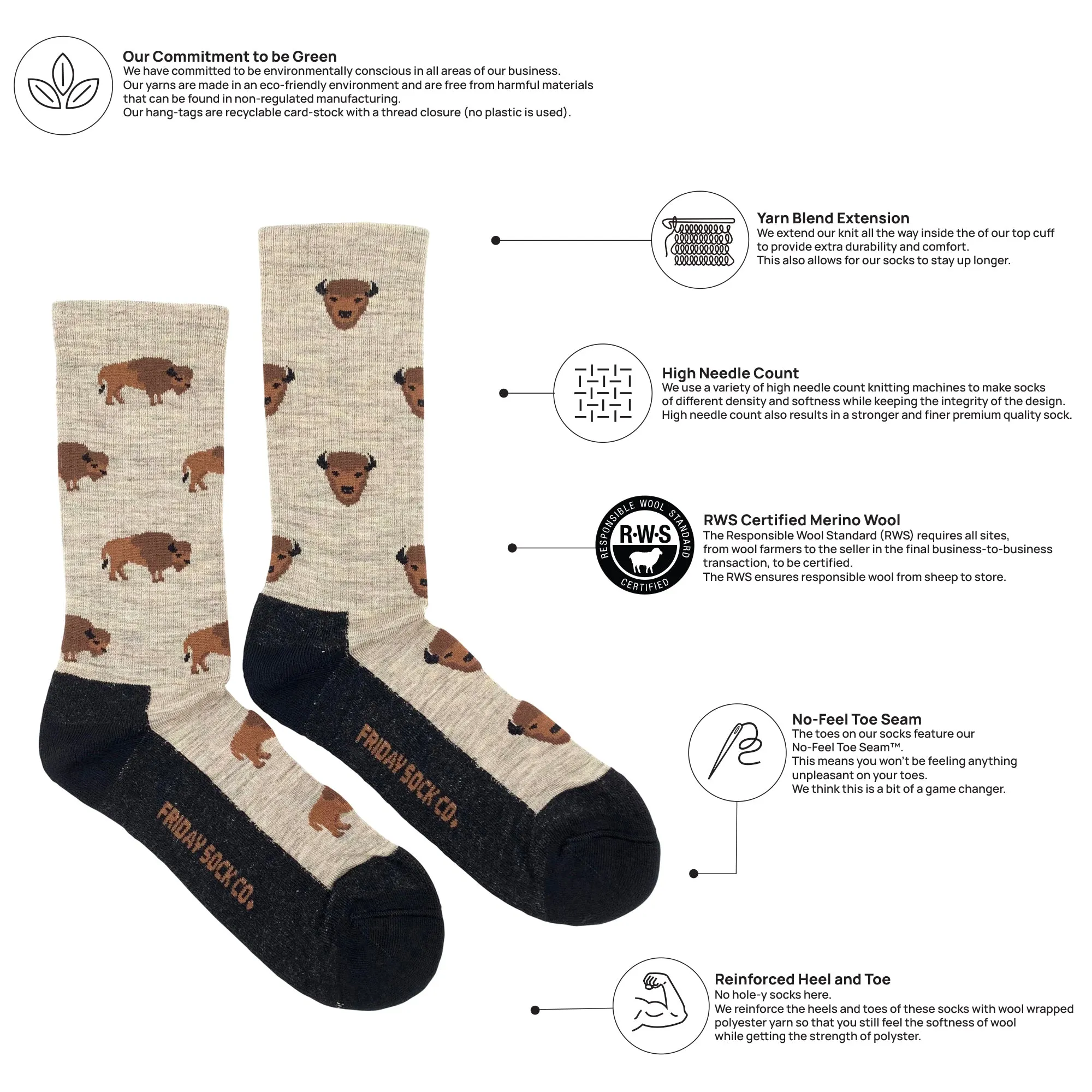 Men's Bison Merino Wool Socks