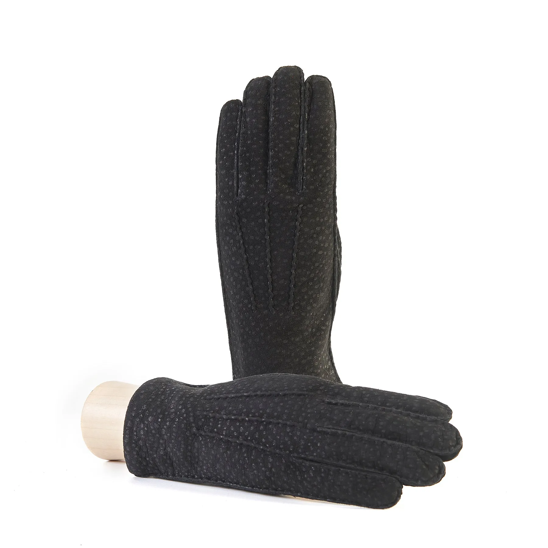 Men's hand-stitched black carpincho gloves cashmere lined