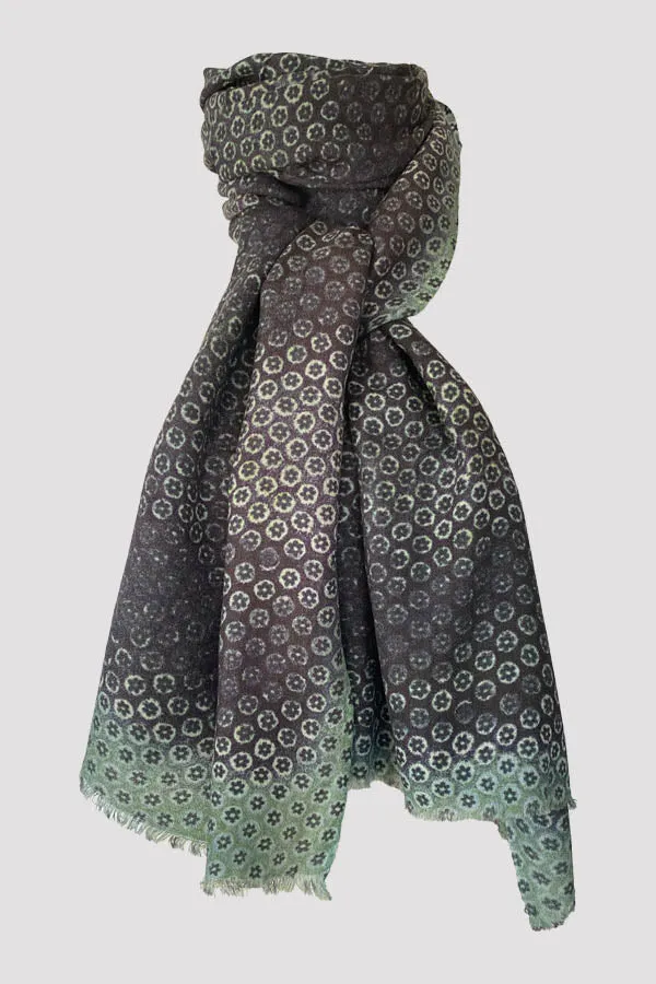 Millefleurs Grey/Green Wool Silk Scarf