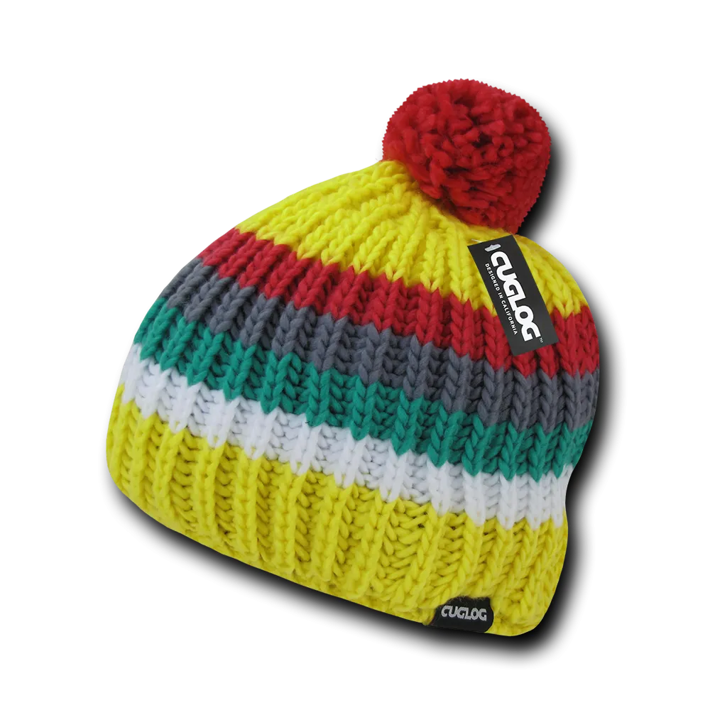 Mont Ventoux Beanie, Knit Cap, Cable Knit with Pom Pom - Cuglog K028